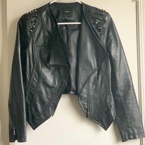 Faux Leather Jacket w/ Studded Shoulders